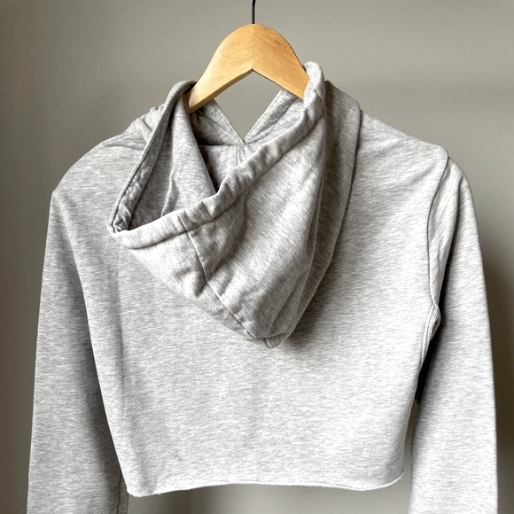 Garage Grey Cut-off Cropped Fleece Hoodie - Picture 3 of 5